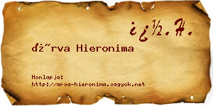 Árva Hieronima névjegykártya